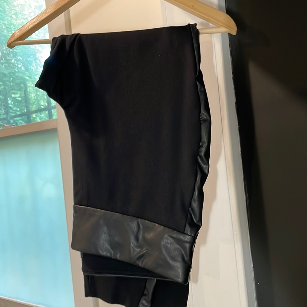 Express black leggings with faux leather trim - size L